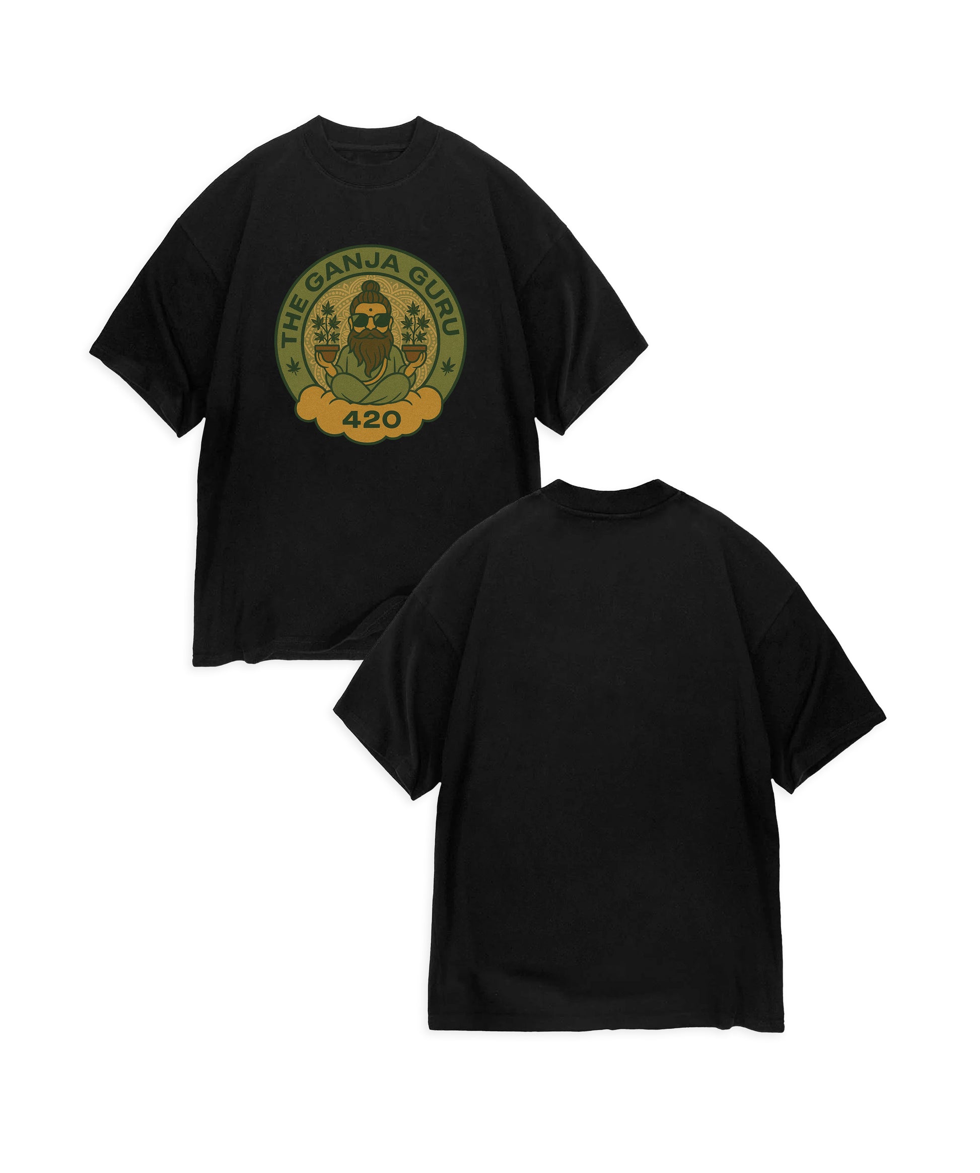 THE GANJA GURU - VINTAGE LOGO BLACK T-SHIRT
