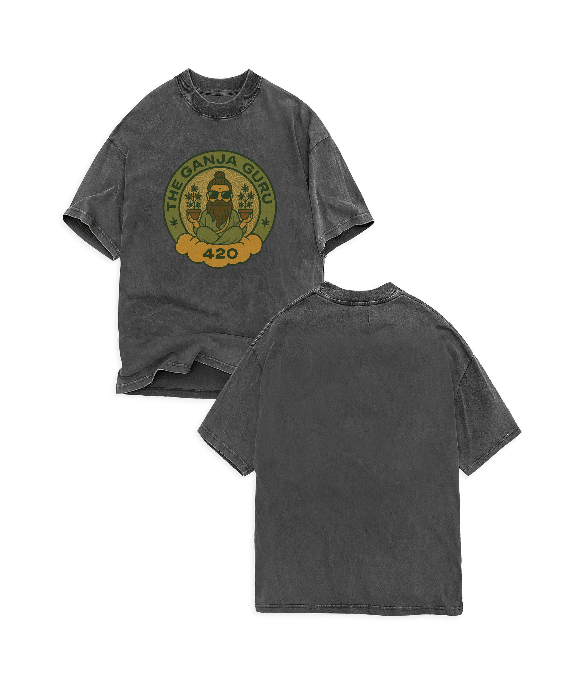 THE GANJA GURU - VINTAGE LOGO CHARCOAL T-SHIRT
