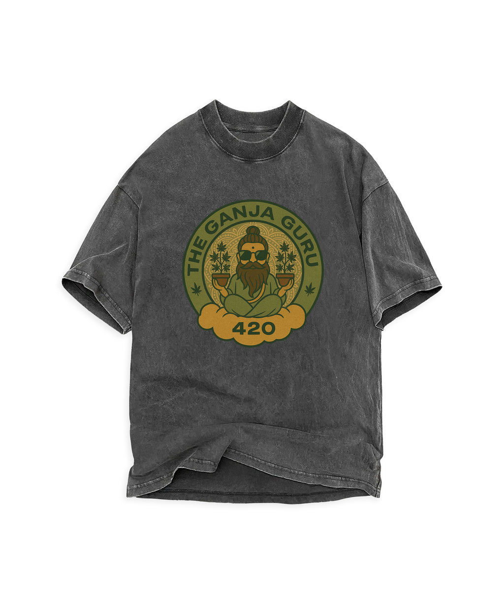 THE GANJA GURU - VINTAGE LOGO CHARCOAL T-SHIRT