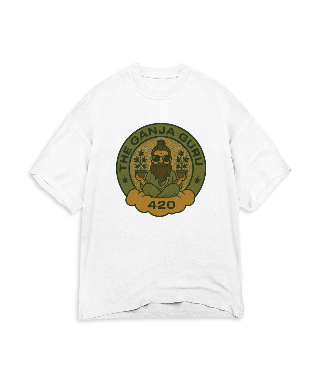 THE GANJA GURU - VINTAGE LOGO WHITE T-SHIRT